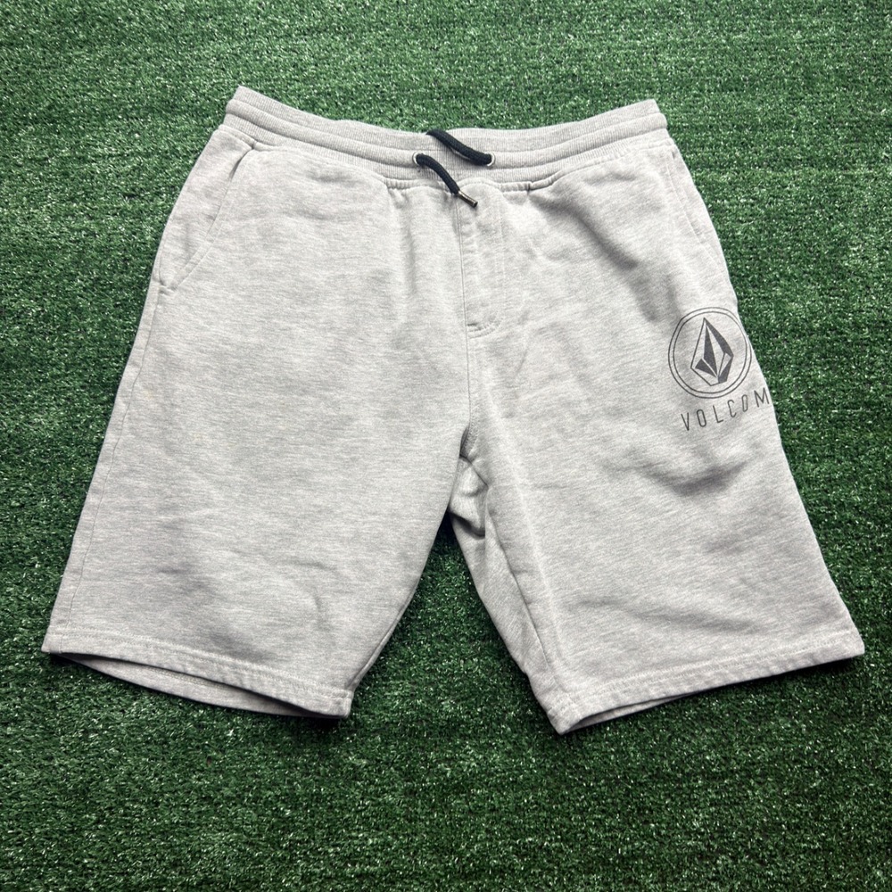 Volcom Mens Fleece Sweat Shorts Heather Gray Stone Logo Size Small Drawstring